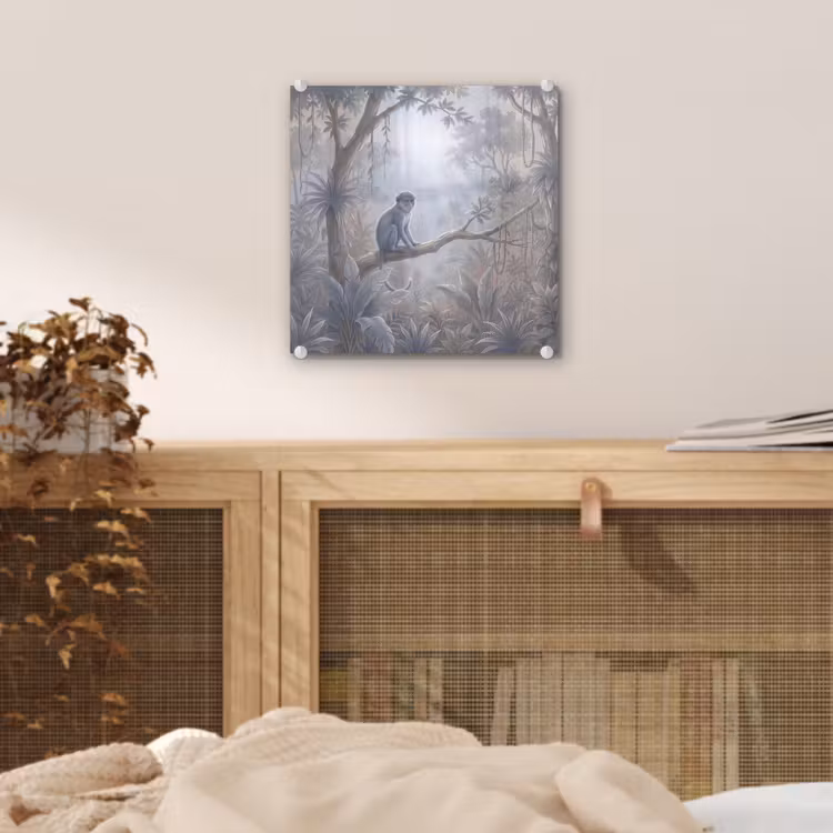 Aap - Boom - Jungle - Natuur - Grijs plexiglas 5mm klein -sfeer4