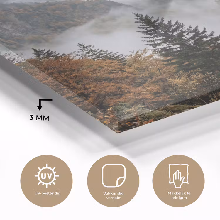 Bergen - Vallei - Mist - Herfst - Natuur plexiglas 5mm klein -sfeer2