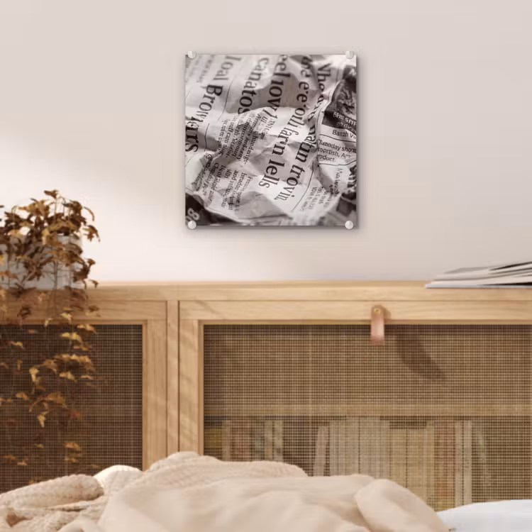Krant - Gekreukeld - Textuur - Vintage - Zwart-wit plexiglas 5mm klein -sfeer4
