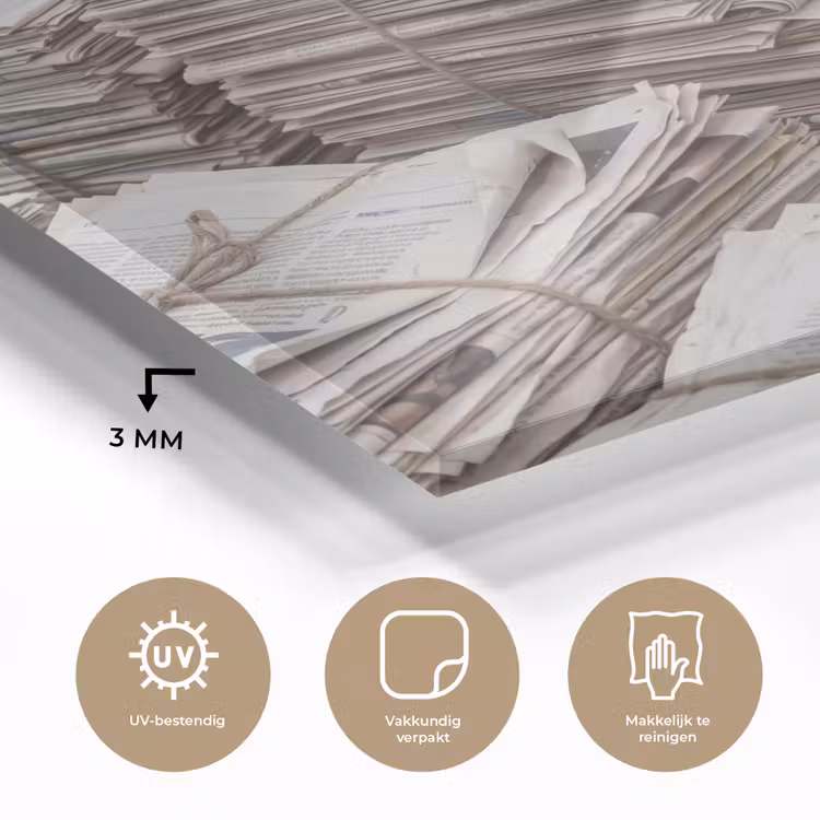 Kranten - Stapels - Touw - Informatie - Vintage plexiglas 5mm klein -sfeer2