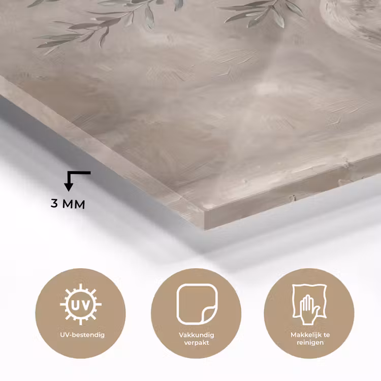 Olijfplant - Aardenpot - Abstract - Beige plexiglas 5mm klein -sfeer2