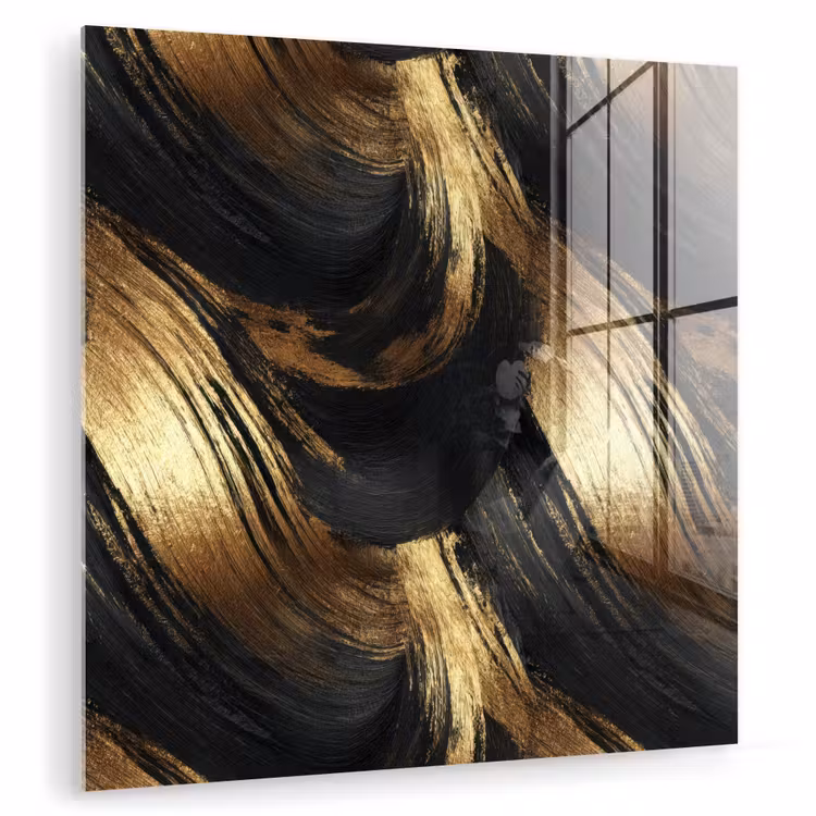 Verfstreken - Abstract - Goud - Zwart plexiglas 5mm klein 11 -zzzproduct_nieuw