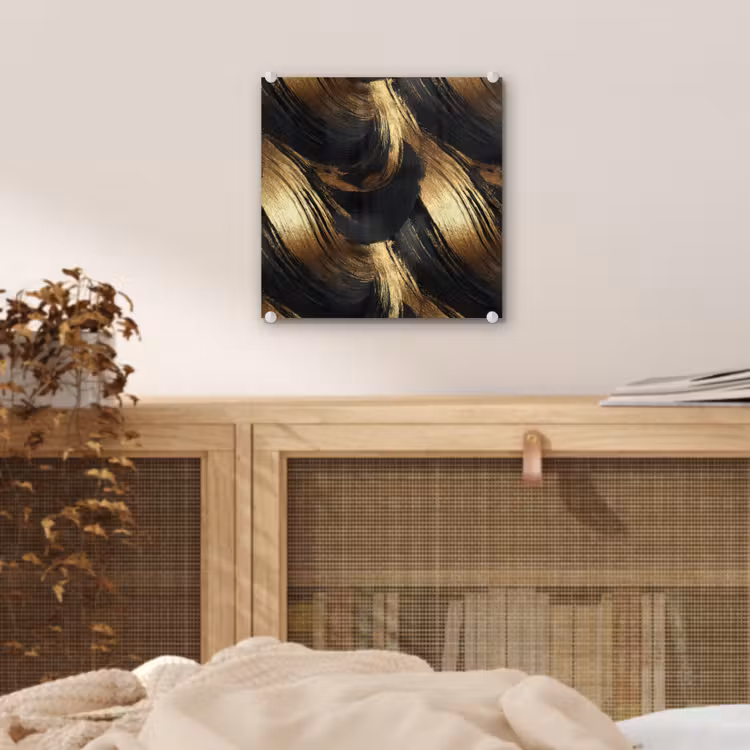 Verfstreken - Abstract - Goud - Zwart plexiglas 5mm klein 11 -sfeer4