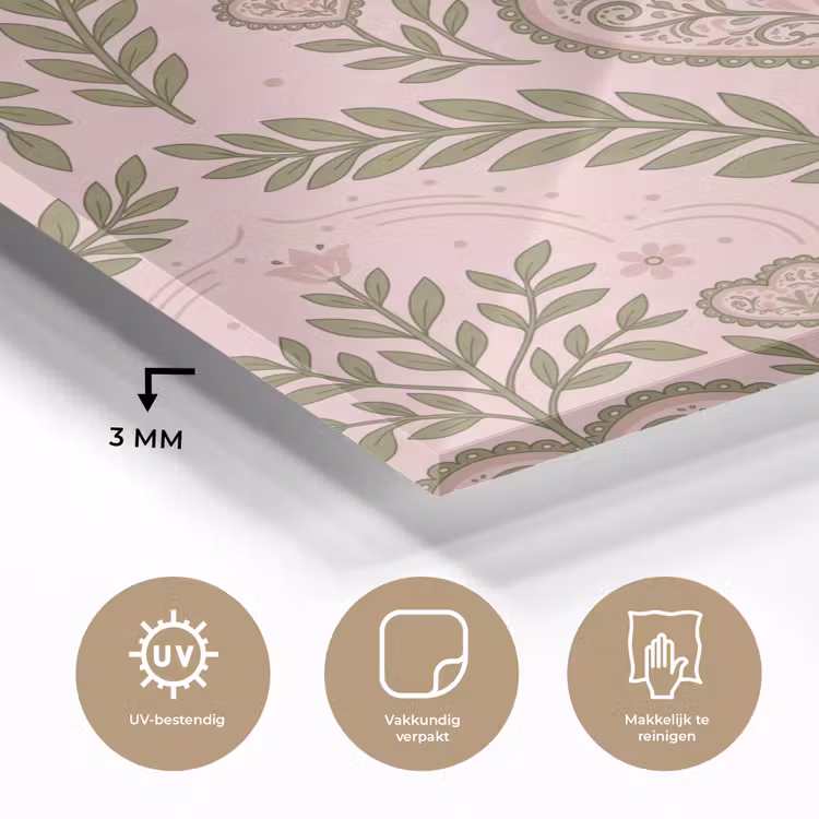 Patroon - Hart - Bloemen - Folkloristisch - Roze plexiglas 5mm klein -sfeer2