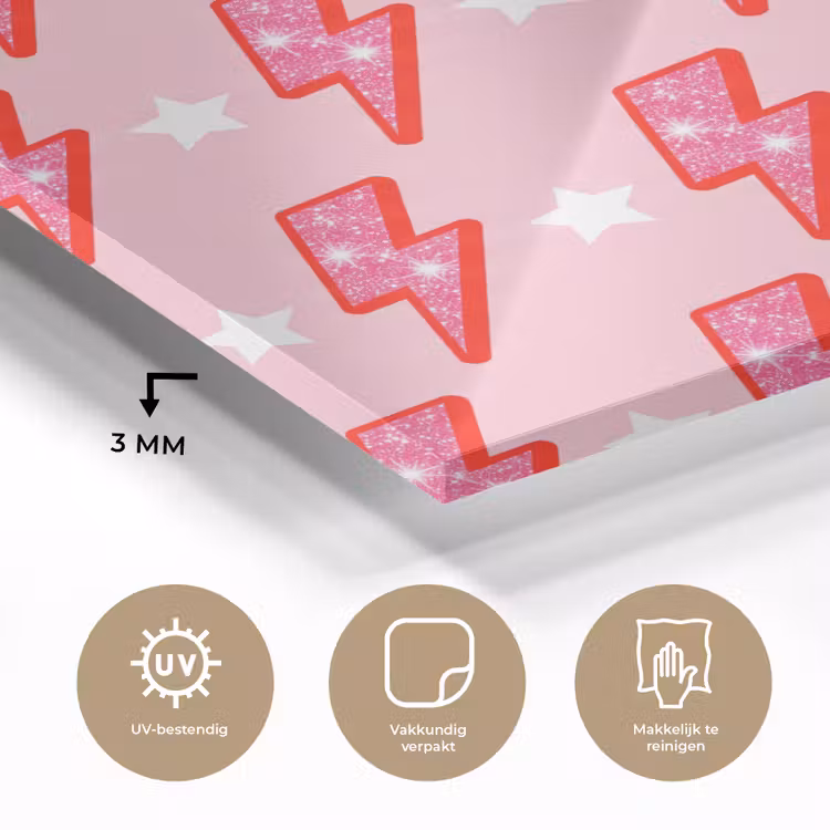 Patroon - Bliksem - Ster - Glitter - Roze plexiglas 5mm klein -sfeer2