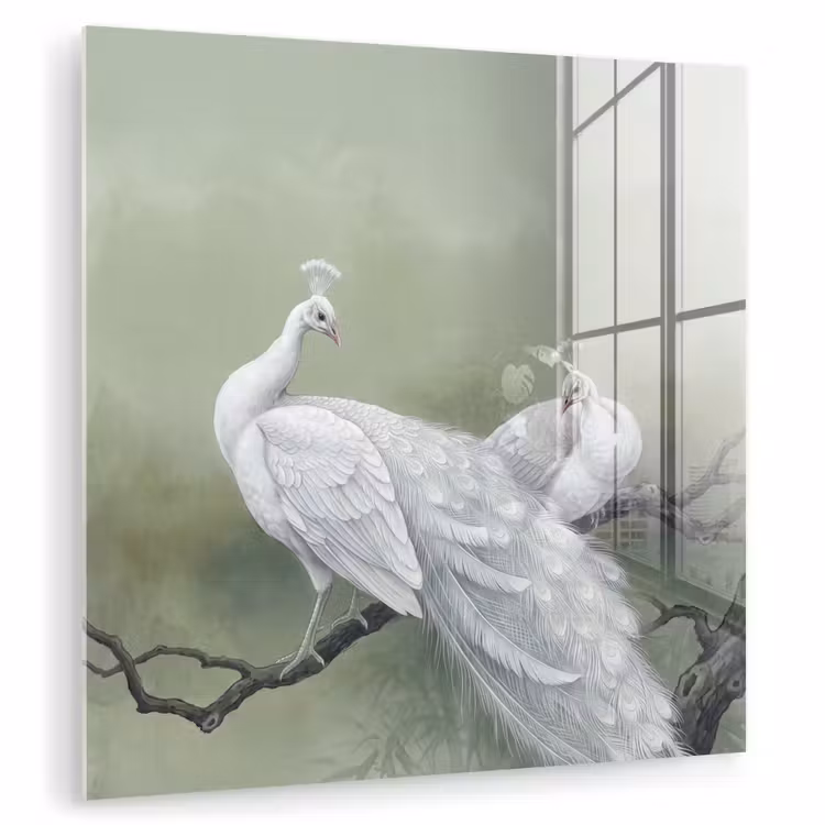 Pauwen - Wit - Natuur - Groen plexiglas 5mm klein -zzzproduct_nieuw