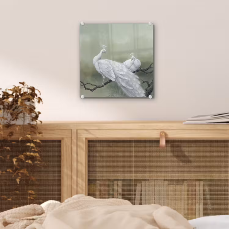 Pauwen - Wit - Natuur - Groen plexiglas 5mm klein -sfeer4