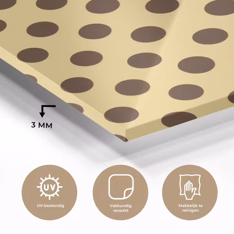 Polka Dot - Stippen - Retro - Geel - Bruin plexiglas 5mm klein 11 -sfeer2
