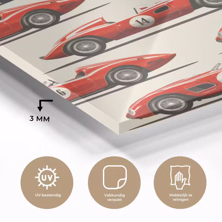 Raceauto - Retro - Rood plexiglas 5mm klein 11 -sfeer2