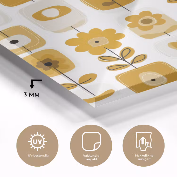 Retro - Abstract - Bloemen - Okergeel plexiglas 5mm klein 11 -sfeer2