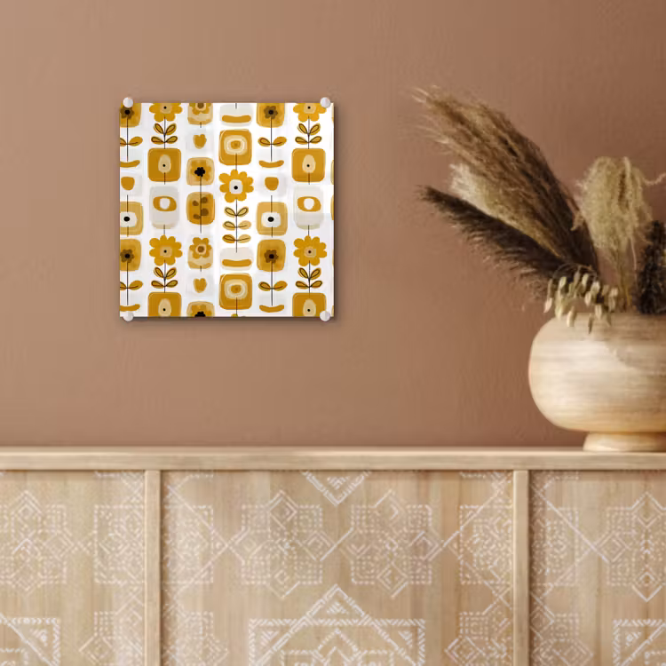 Retro - Abstract - Bloemen - Okergeel plexiglas 5mm klein 11 -sfeer5
