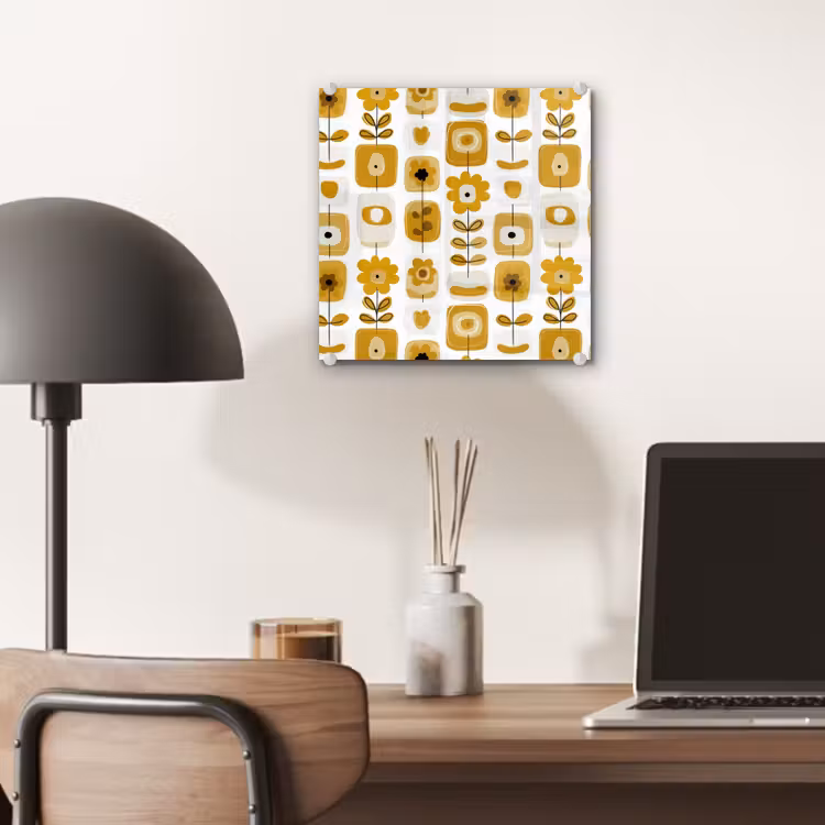 Retro - Abstract - Bloemen - Okergeel plexiglas 5mm klein 11 -sfeer6