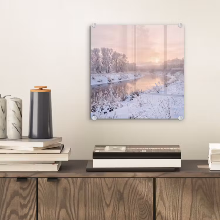 Rivier - Winter - Landschap - Sneeuw - Zonsopgang plexiglas 5mm klein -sfeer1