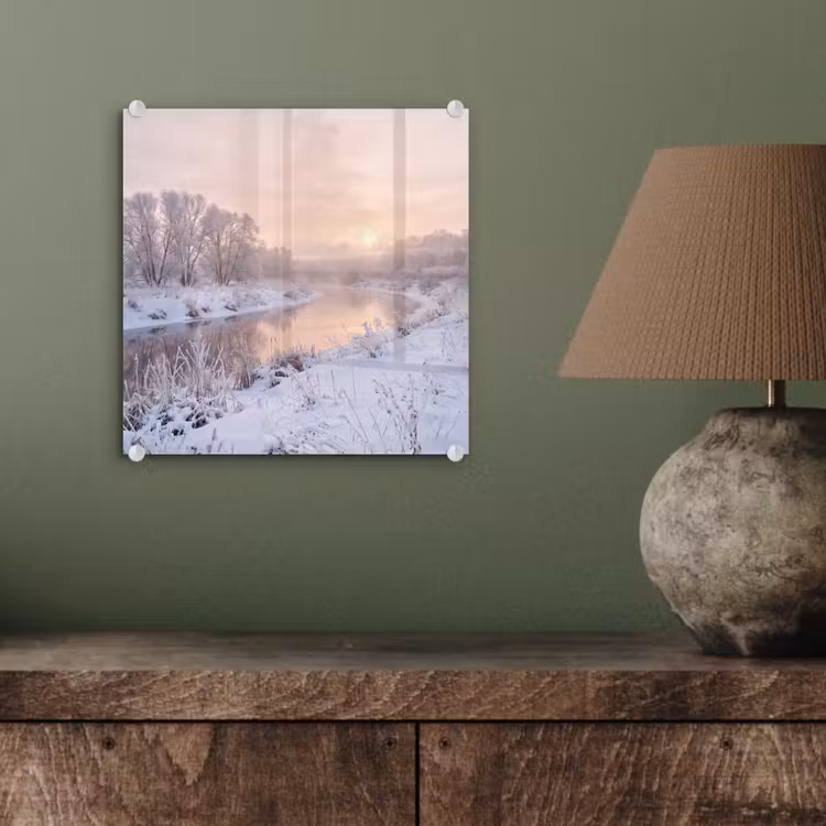 Rivier - Winter - Landschap - Sneeuw - Zonsopgang plexiglas 5mm klein -sfeer3