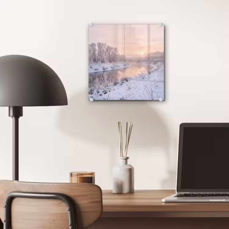 Rivier - Winter - Landschap - Sneeuw - Zonsopgang plexiglas 5mm klein -sfeer6