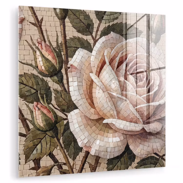 Roos - Mozaïek - Bloemen - Klassiek - Beige plexiglas 5mm klein -zzzproduct_nieuw