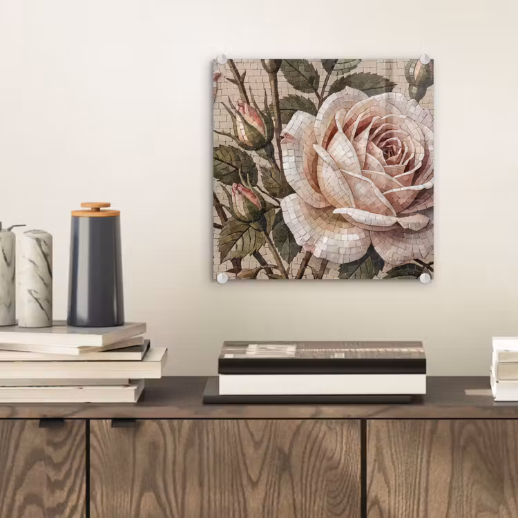 Roos - Mozaïek - Bloemen - Klassiek - Beige plexiglas 5mm klein -sfeer1