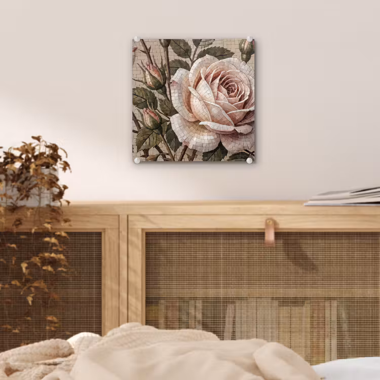 Roos - Mozaïek - Bloemen - Klassiek - Beige plexiglas 5mm klein -sfeer4