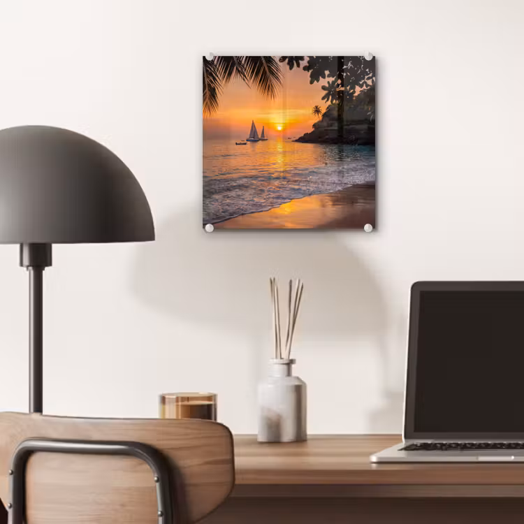Zee - Zonsondergang - Boot - Natuur - Oranje plexiglas 5mm klein -sfeer6