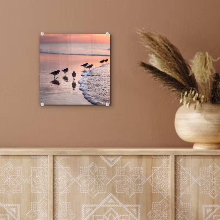 Meeuwen - Strand - Zee - Roze plexiglas 5mm klein -sfeer5