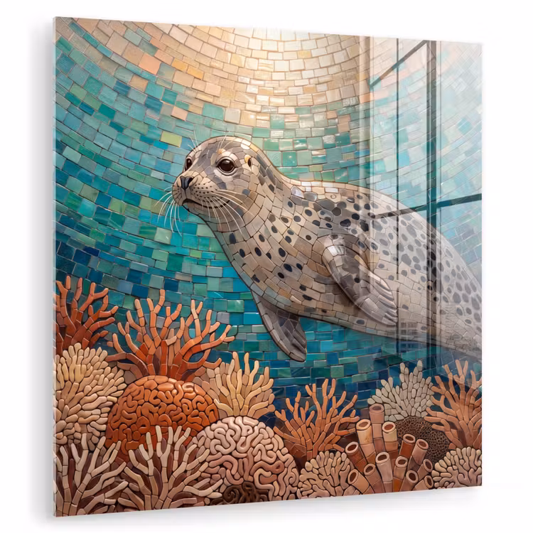 Zeehond - Mozaïek - Onderwater - Dieren - Blauw plexiglas 5mm klein -zzzproduct_nieuw