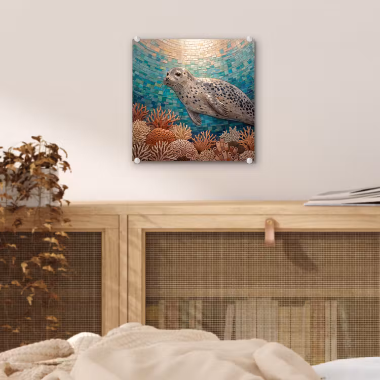 Zeehond - Mozaïek - Onderwater - Dieren - Blauw plexiglas 5mm klein -sfeer4