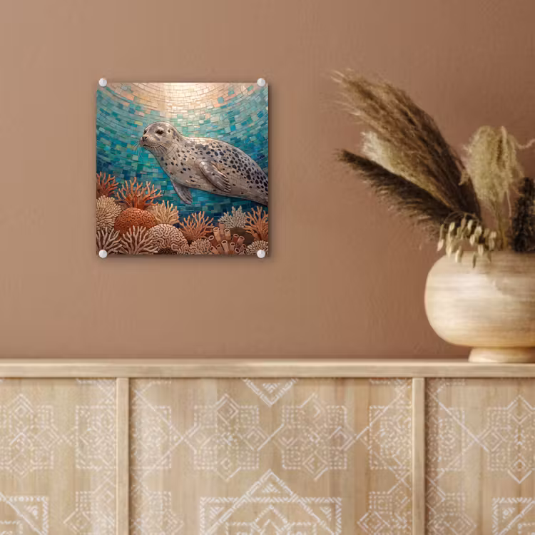 Zeehond - Mozaïek - Onderwater - Dieren - Blauw plexiglas 5mm klein -sfeer5