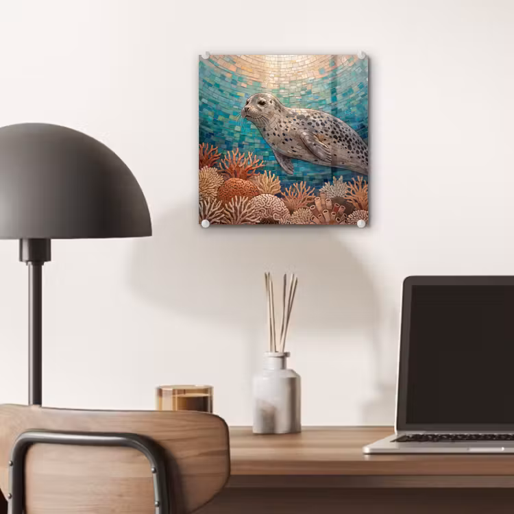 Zeehond - Mozaïek - Onderwater - Dieren - Blauw plexiglas 5mm klein -sfeer6