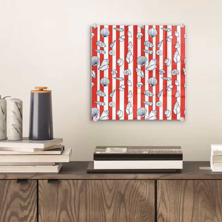 Schelp - Zeedieren - Zomer - Illustratie - Rood - Blauw plexiglas 5mm klein -sfeer1