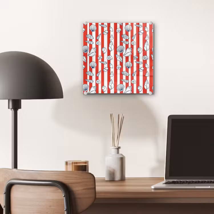 Schelp - Zeedieren - Zomer - Illustratie - Rood - Blauw plexiglas 5mm klein -sfeer6