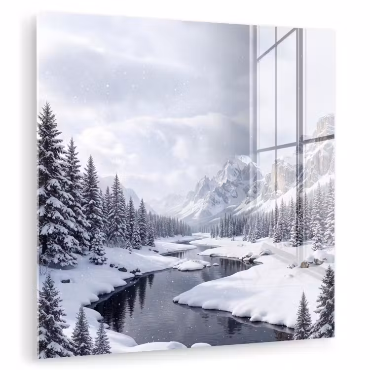 Sneeuwlandschap - Bergen - Rivier - Winter plexiglas 5mm klein -zzzproduct_nieuw