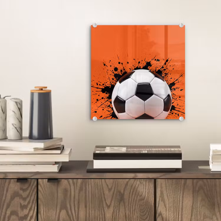 Voetbal - Verf - Sport - Oranje plexiglas 5mm klein -sfeer1