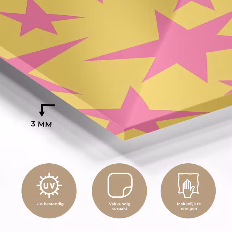 Sterren - Patroon - Roze - Geel plexiglas 5mm klein 11 -sfeer2