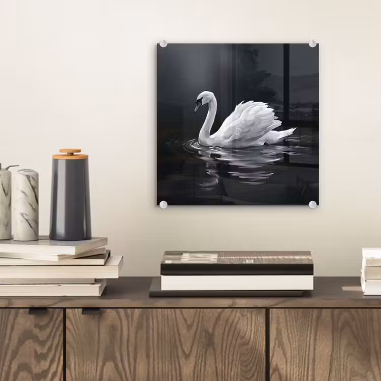 Zwaan - Water - Natuur - Realistisch - Wit plexiglas 5mm klein -sfeer1