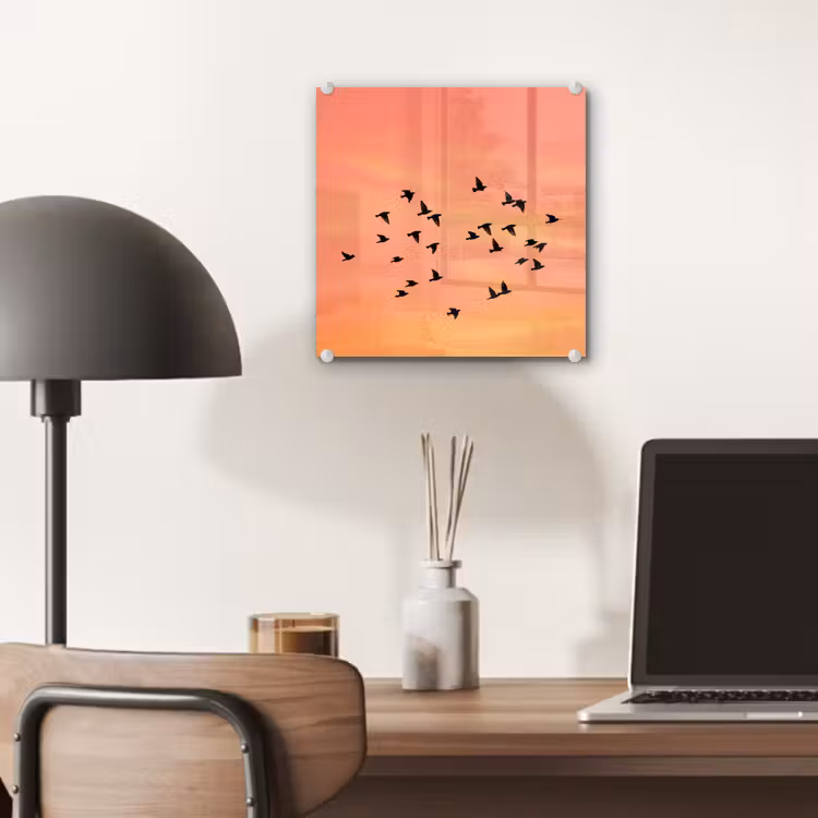 Zwerm - Vogels - Oranje plexiglas 5mm klein -sfeer6