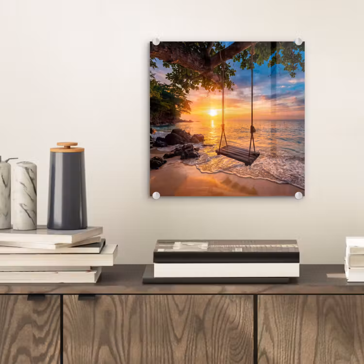 Schommel - Strand - Zonsondergang - Natuur - Oranje plexiglas 5mm klein -sfeer1
