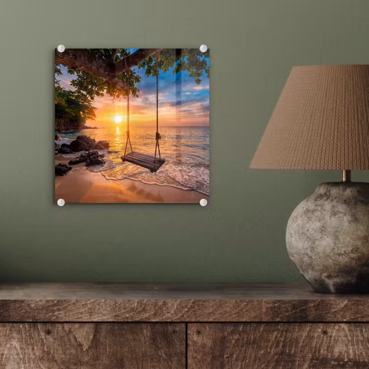 Schommel - Strand - Zonsondergang - Natuur - Oranje plexiglas 5mm klein -sfeer3
