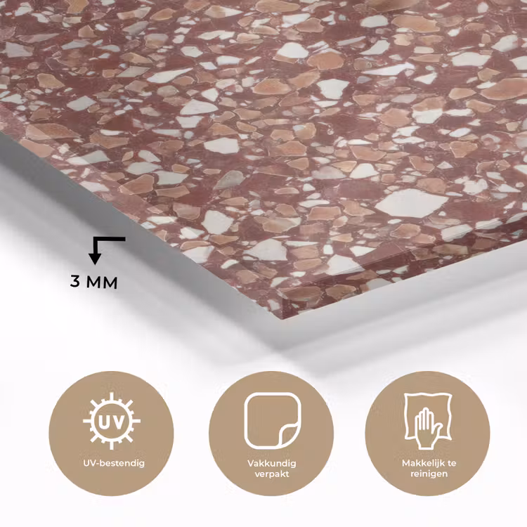 Terrazzo - Patroon - Steentextuur - Roodbruin plexiglas 5mm klein 11 -sfeer2