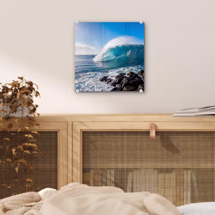 Golf - Oceaan - Brekend - Water - Blauw plexiglas 5mm klein -sfeer4