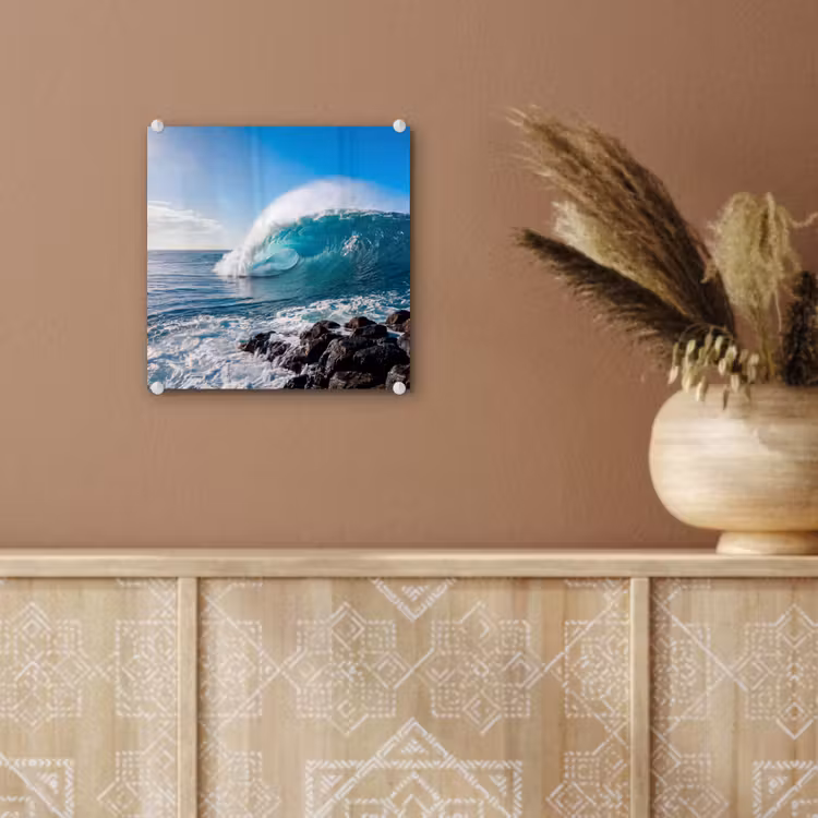 Golf - Oceaan - Brekend - Water - Blauw plexiglas 5mm klein -sfeer5