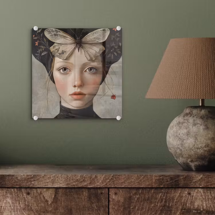 Woman - Butterfly - Art - Classic - Muted plexiglas 5mm klein -sfeer3