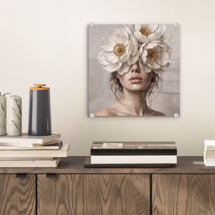 Vrouw - Pioenroos - Wit plexiglas 5mm klein -sfeer1