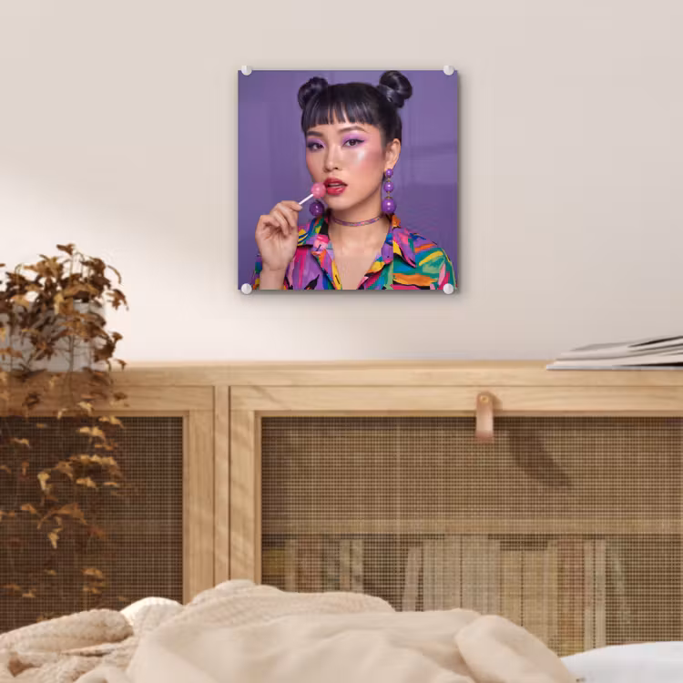 Vrouw - Portret - Make-up - Paars - Levendig plexiglas 5mm klein -sfeer4