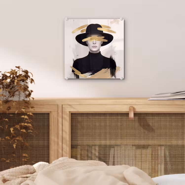 Vrouw - Portret - Modern - Goud - Kunst plexiglas 5mm klein -sfeer4