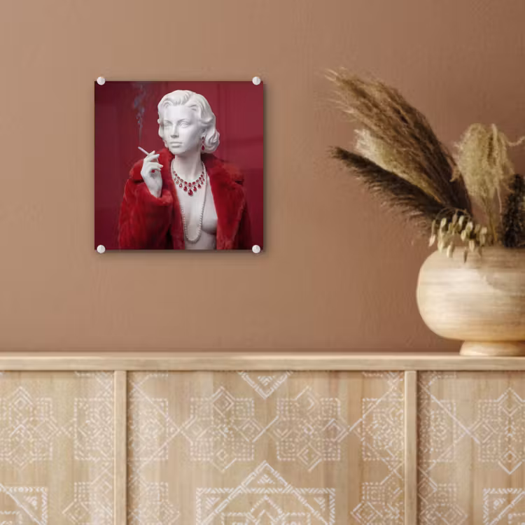 Vrouw - Bontjas - Mode - Klassiek - Rood plexiglas 5mm klein -sfeer5