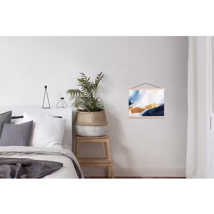 Abstract - Acryl - Blauw - Goud - Elegant textielposter latten blank klein -woonkamer