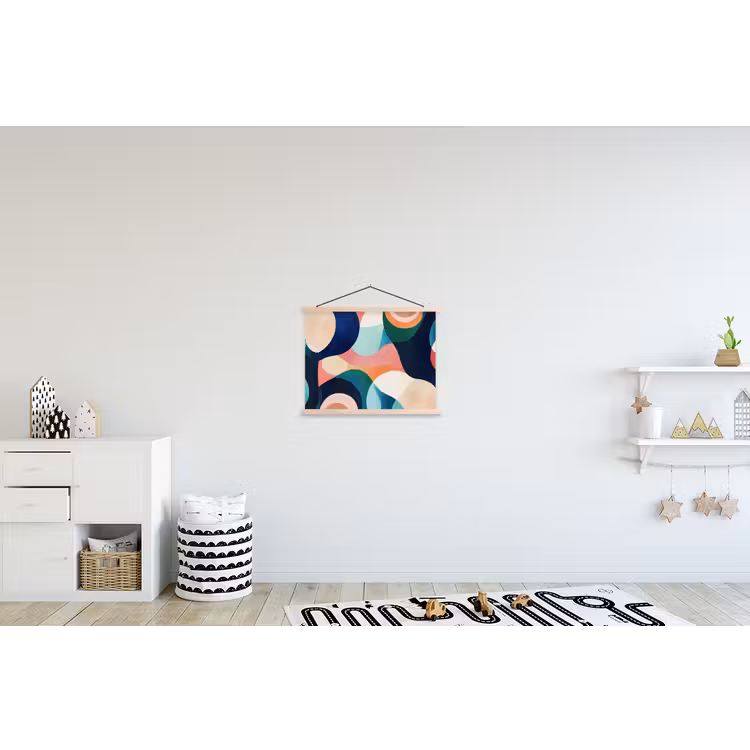 Abstract - Blauw - Roze textielposter latten blank klein -kinderkamer
