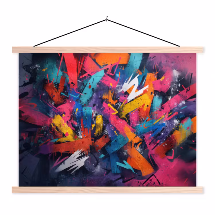 Abstract - Explosie - Neonkleuren textielposter latten blank klein -3d
