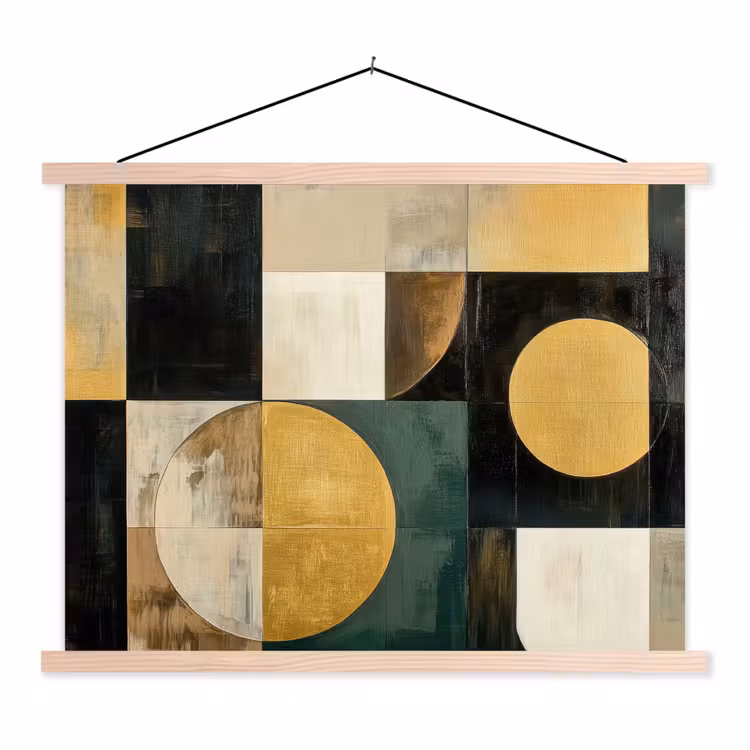 Abstract - Goud - Brons - Vormen - Geometrisch textielposter latten blank klein -3d