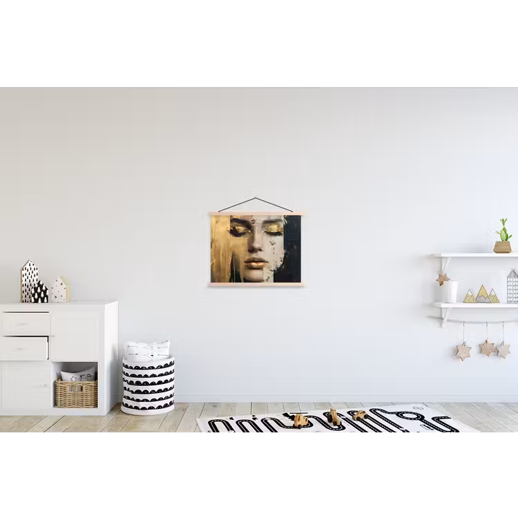 Abstract - Goud - Gezicht - Lippen textielposter latten blank klein -kinderkamer